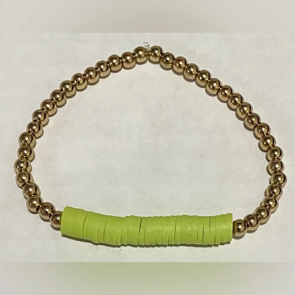 Green Gold Heishi Clay Beaded Bracelets Boho Preppy Y2K Eclectic Fall Festival
